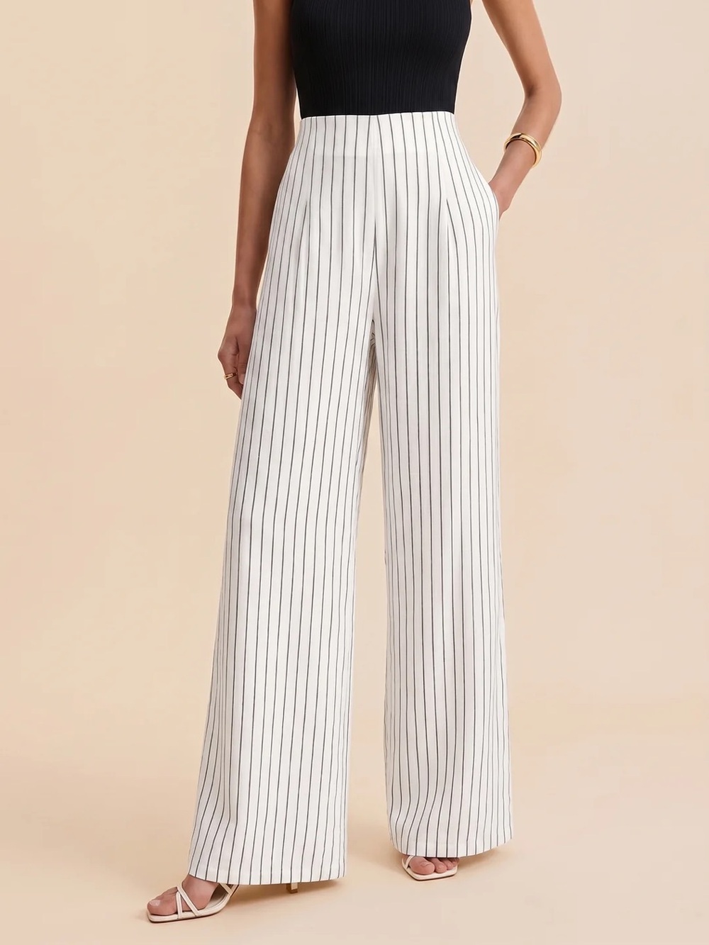 191 Pinstripe Cotton Linen Wide Leg Pants